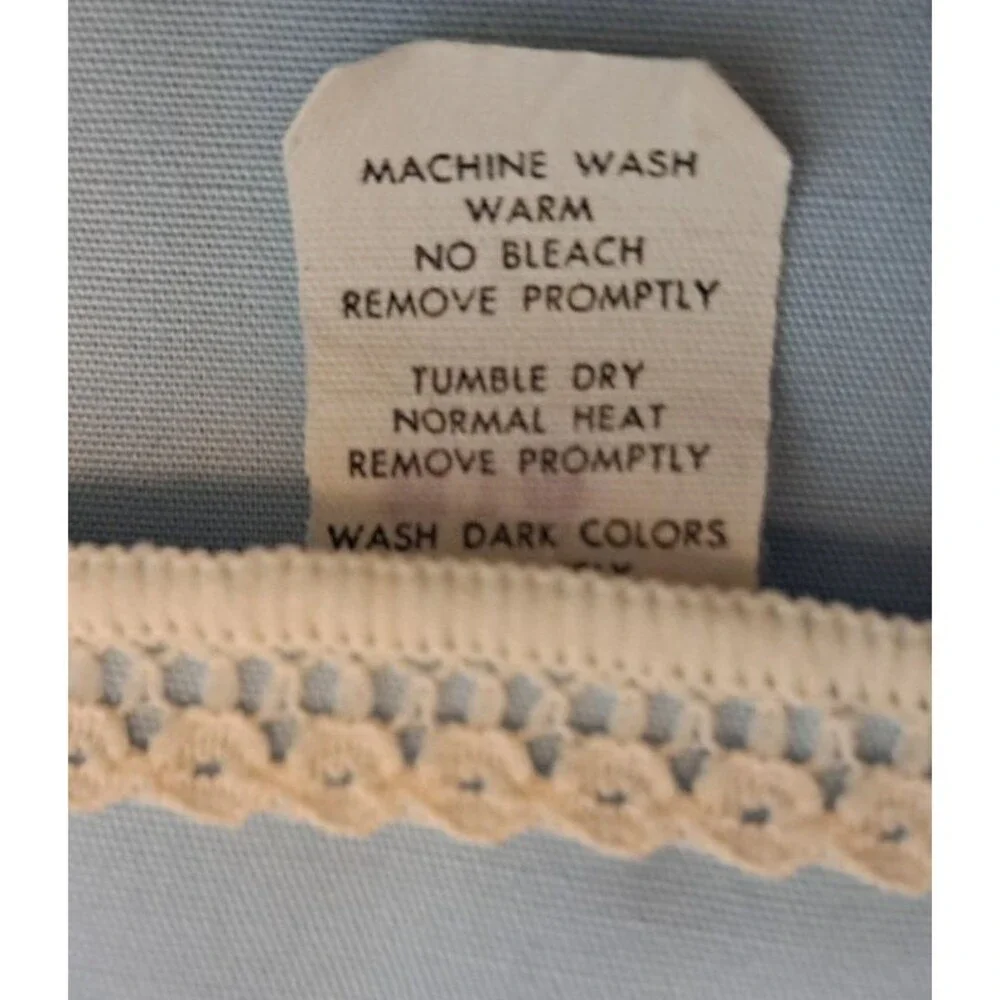Vintage Blue Tablecloth & 8 Napkins Set 60x80 White Lace Trim Cottage Country